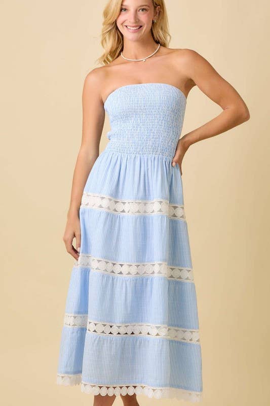 Summer Midi Tube Dress With Contrasting Lace