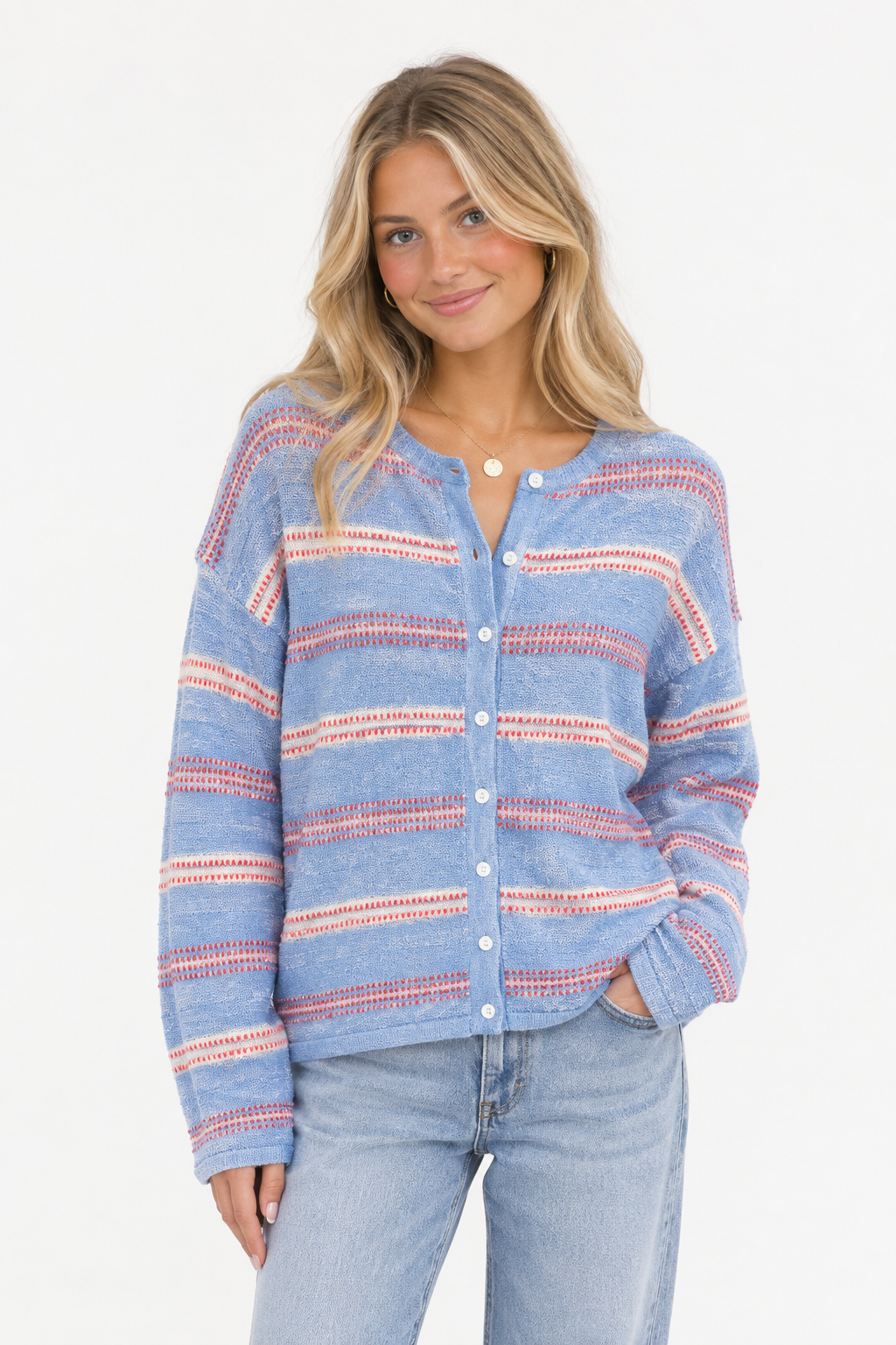 Pastel Blue Multi Stripe Cardigan