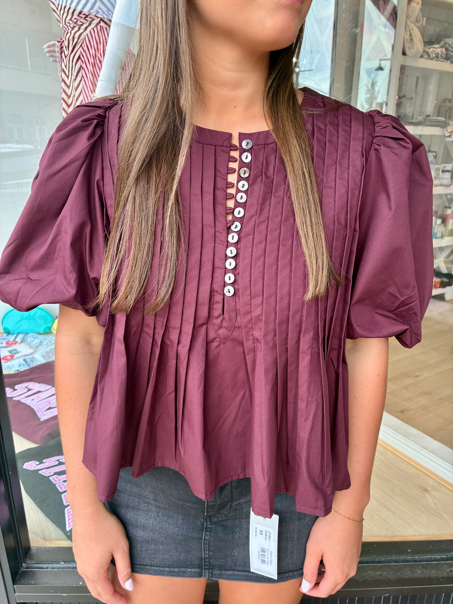 Button Up Puff Sleeve Shirt
