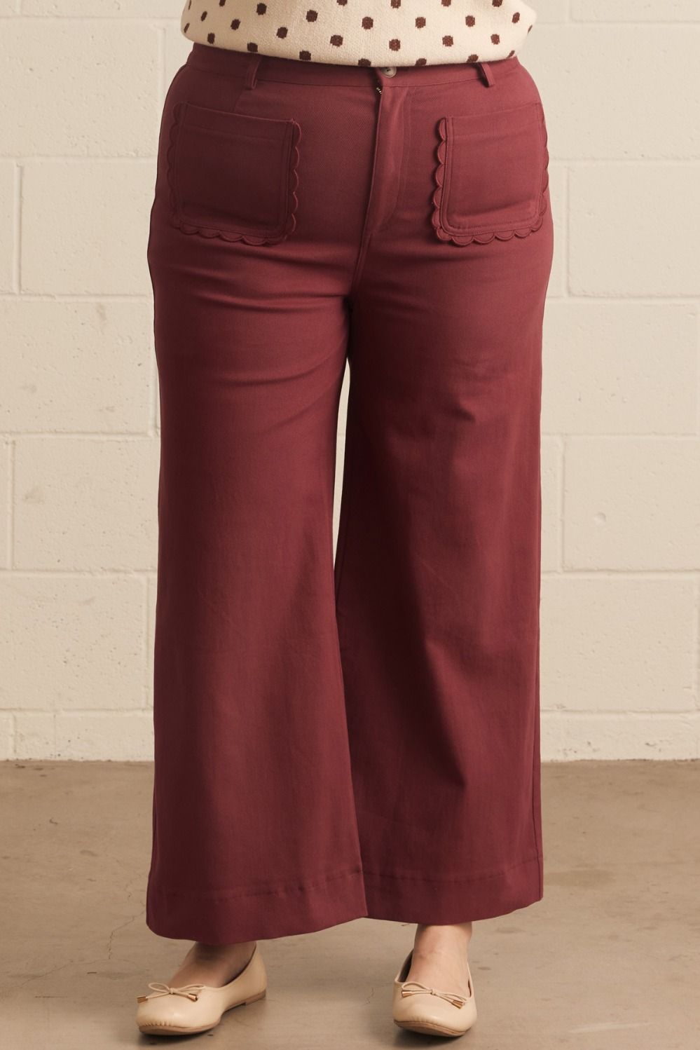 Wide Leg Pants With Scalloped Pockets