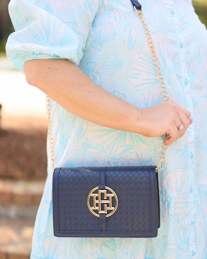 Cecilia Circle Logo Handbag Woven Navy