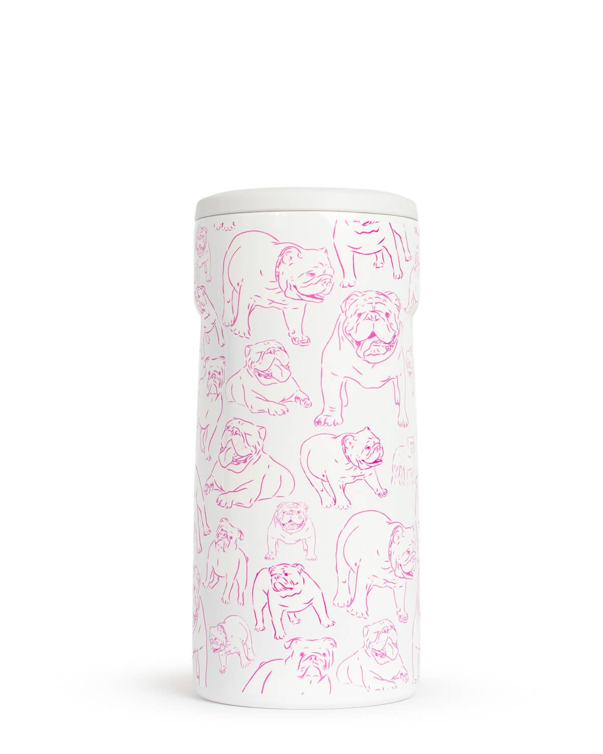 Chelsea Bulldog Insulated Slim Can Cooler White/Pink 12oz