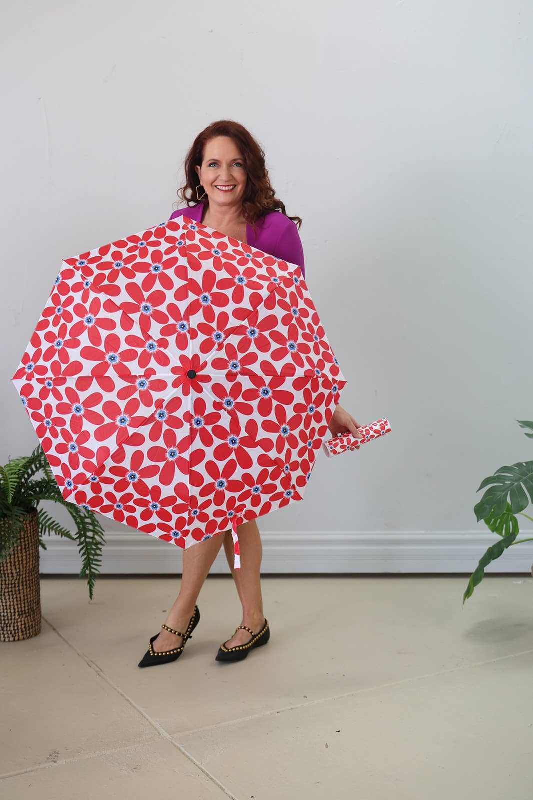 Cherry Pop Red Floral Bottle Umbrella