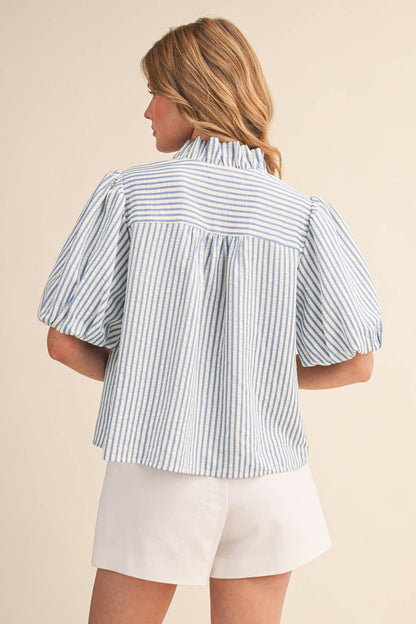 STRIPED RUFFLED BUTTON DOWN TOP MTP4692