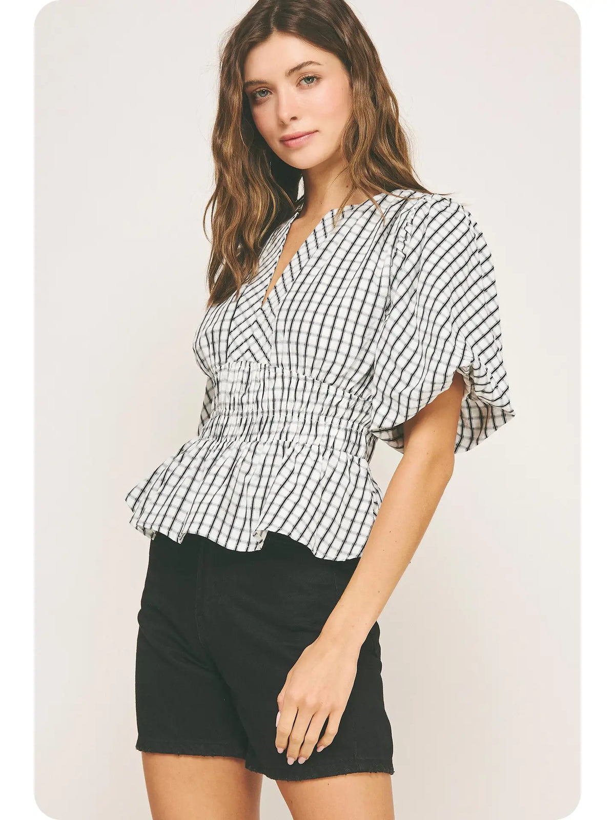 Strut and Bolt: Checkered Puff Sleeve Blouse