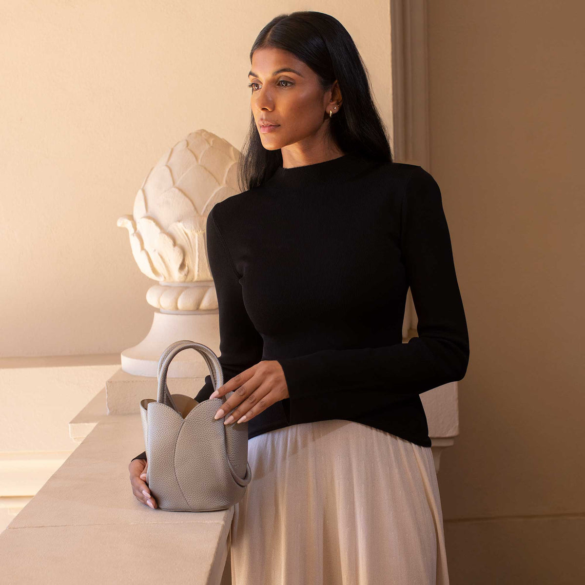 Tulip Mini MTL Silver Recycled Vegan Leather Top Handle Bag