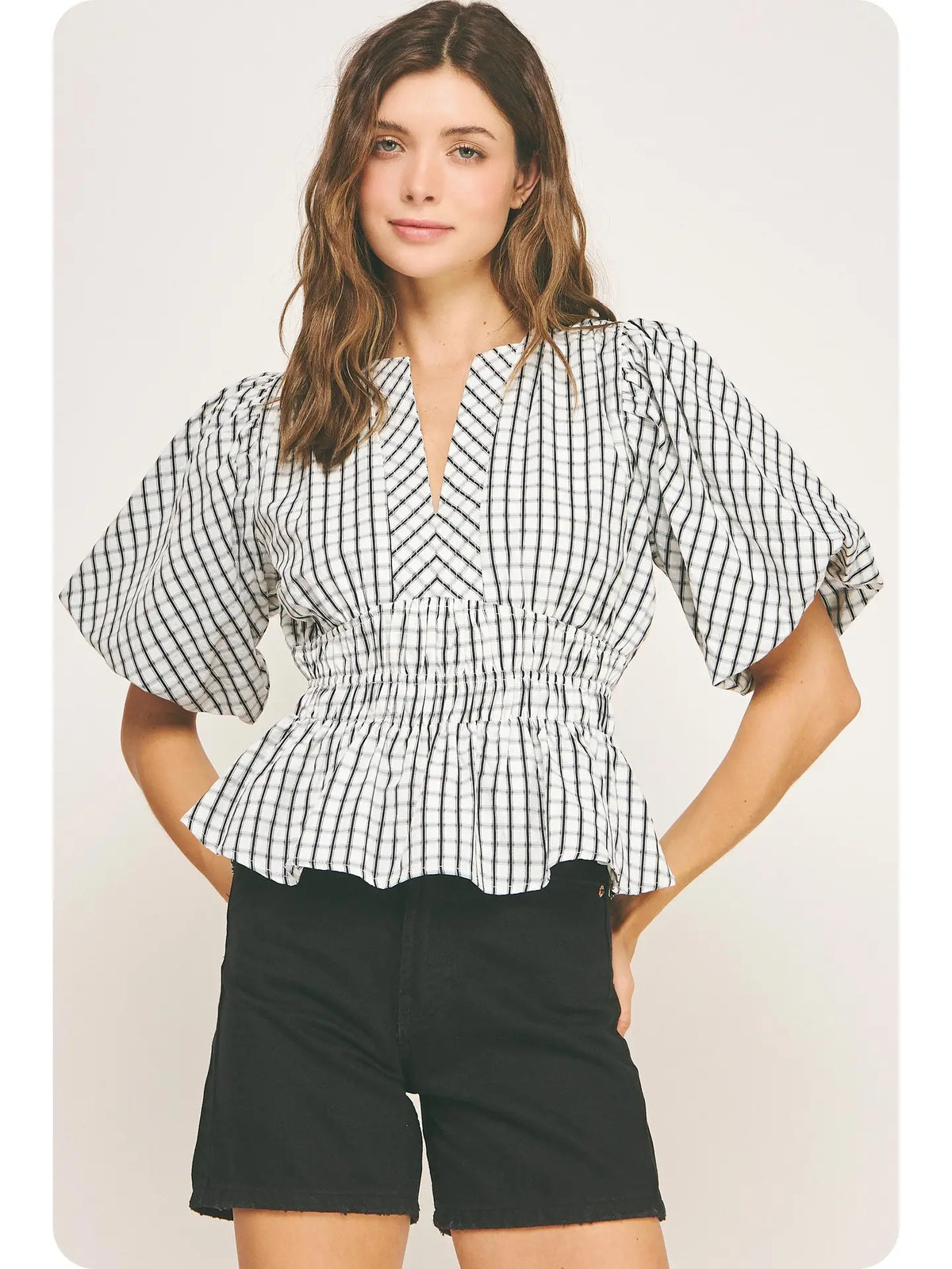 Strut and Bolt: Checkered Puff Sleeve Blouse