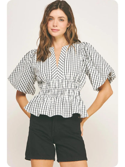 Strut and Bolt: Checkered Puff Sleeve Blouse