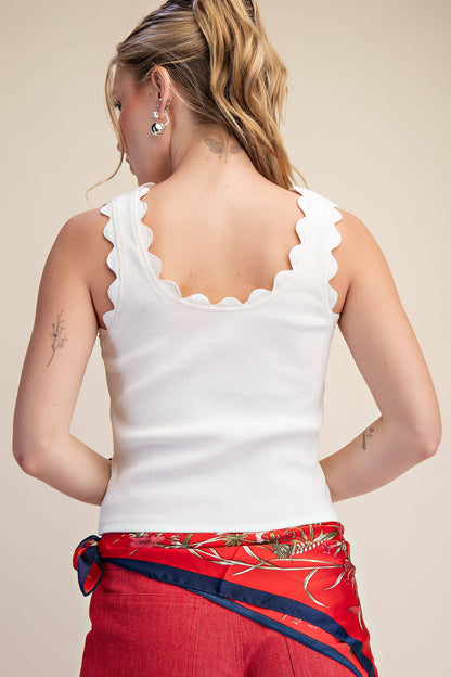 Scallop Wave Shape Scoop Neck Sleeveless Everyday Knit