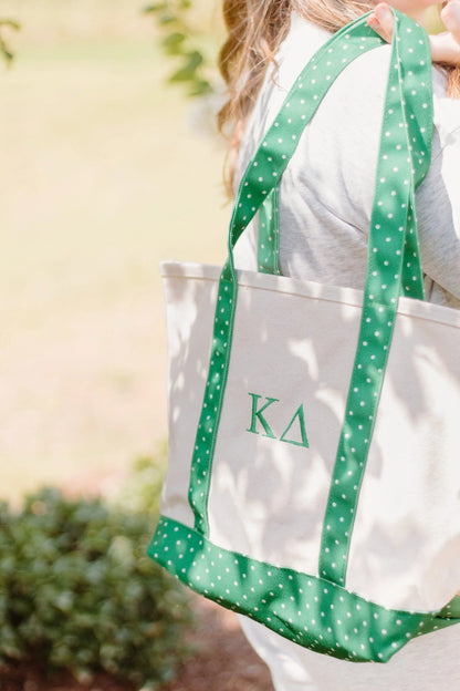 Rush Greek Gifts: Canvas Polka Dot Tote Bag