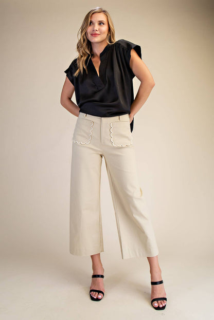 Colette Wide-Leg Scallop Pocket Pants - Reorder Friendly