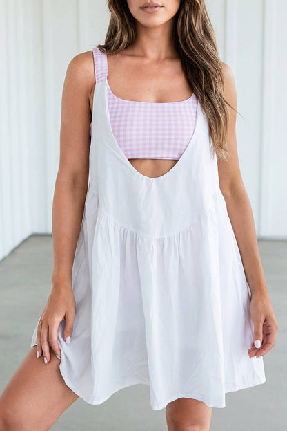 LAS Romper Inside Patchwork Gingham Mini Dress (S-XL)