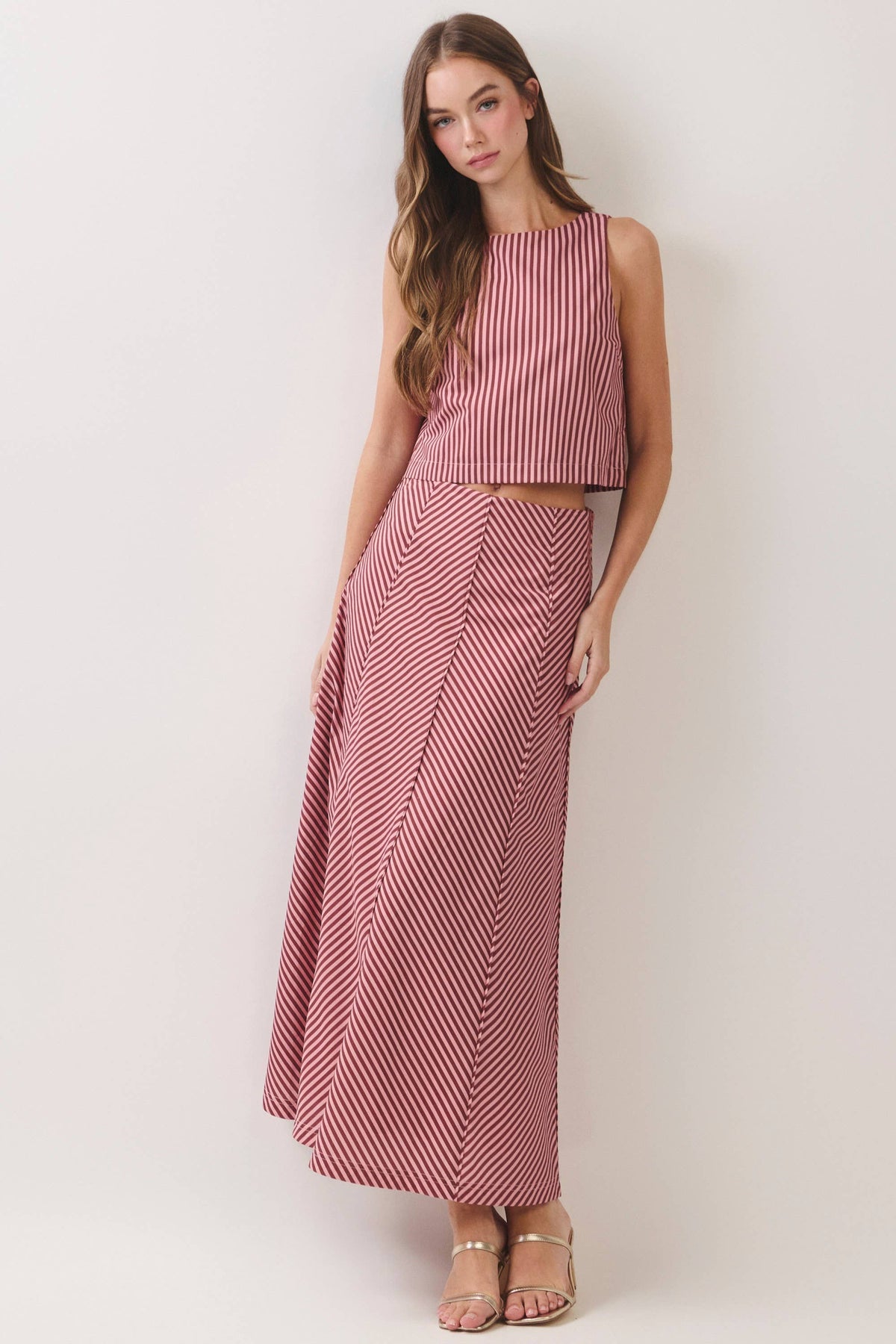 CS4115-Bias Stripe A-Line Midi Skirt