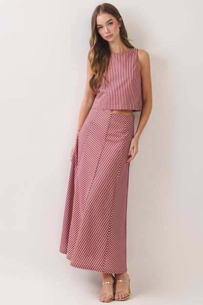 CS4115-Bias Stripe A-Line Midi Skirt