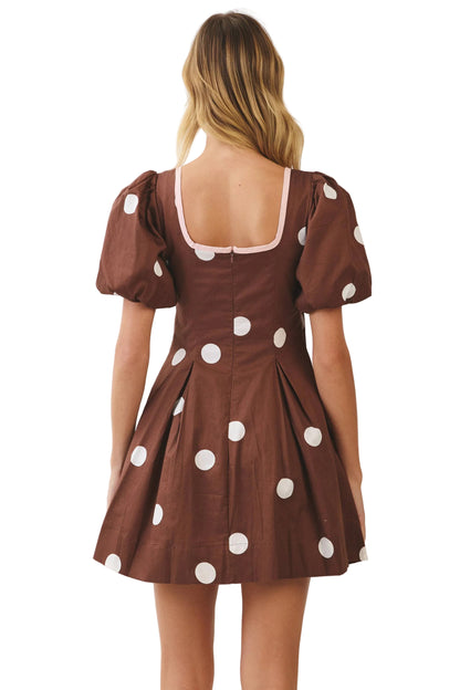 Polka Dot Puff Sleeve Mini Dress