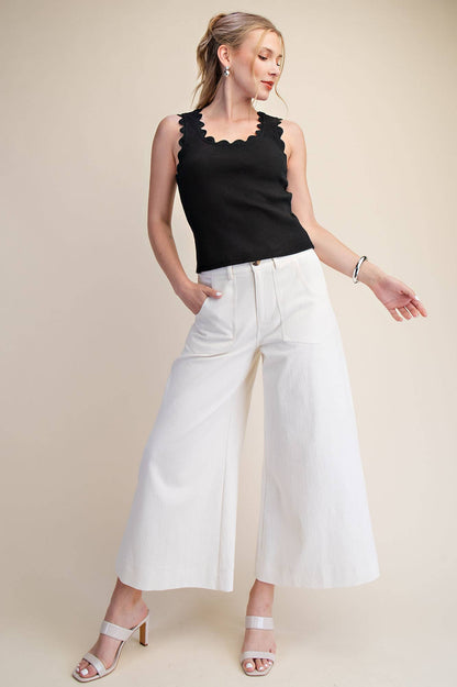 Scallop Wave Shape Scoop Neck Sleeveless Everyday Knit