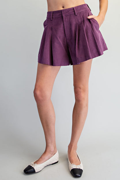 Pleated Corduroy Shorts