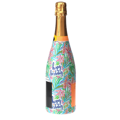 Happy Birthday Floral Champagne Bottle Wrap
