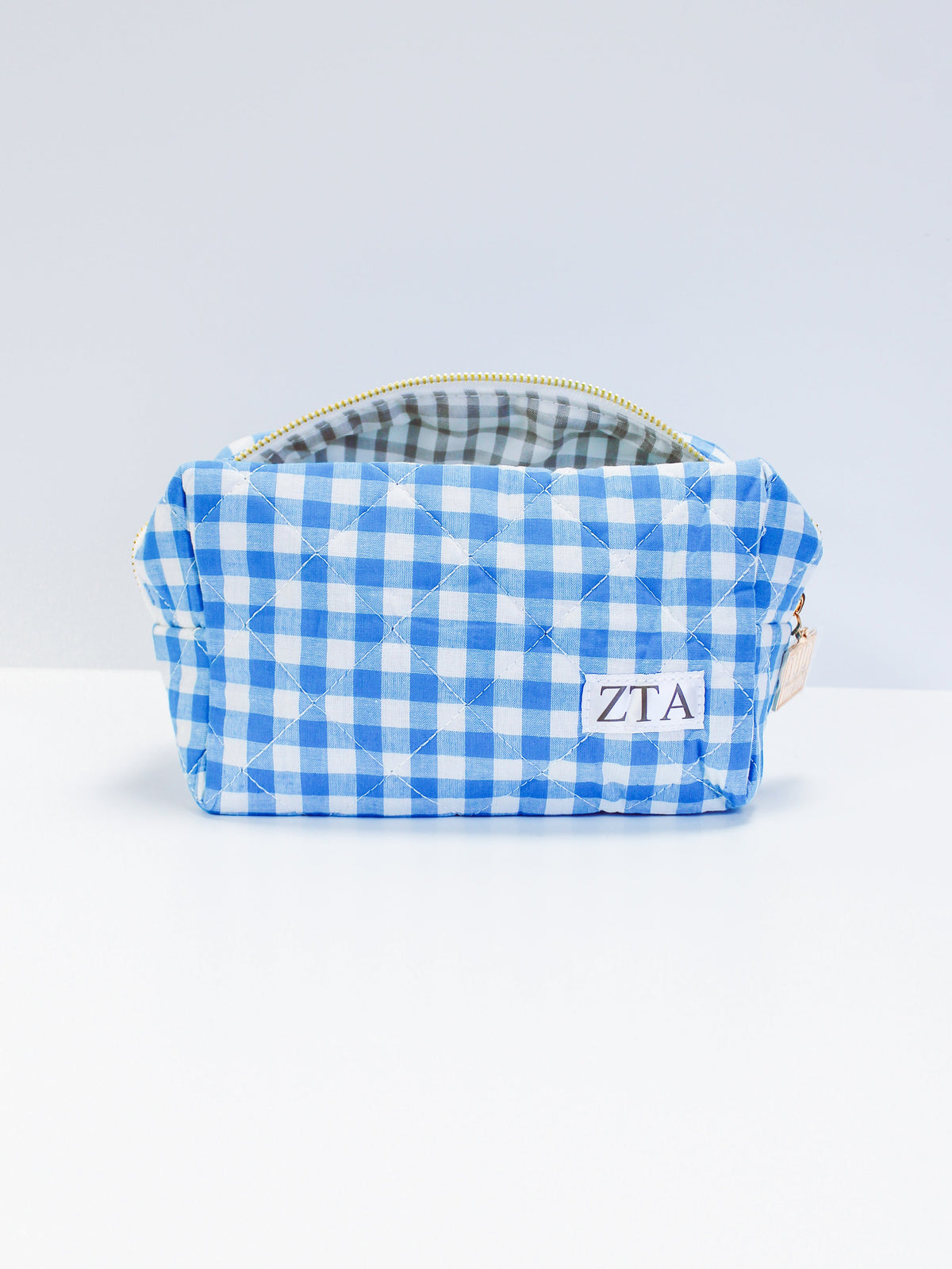 Gingham Quilted Makeup Bag