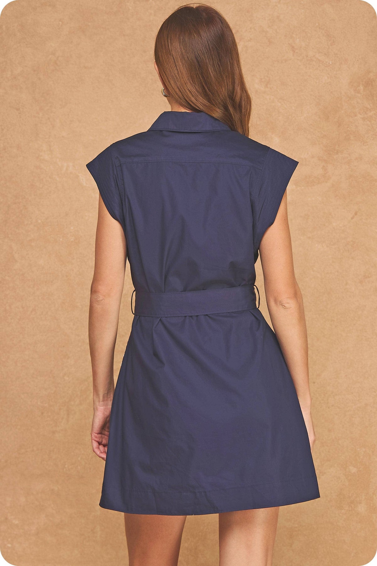 Embroidered Floral Button-Down Belted Sleeveless Shirt Dress