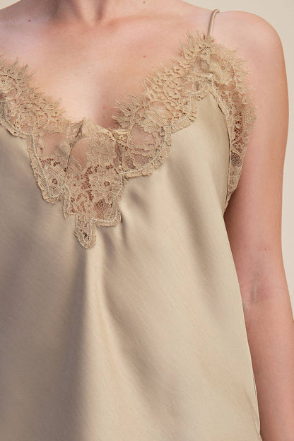 V-Neckline Lace Satin Cami Top