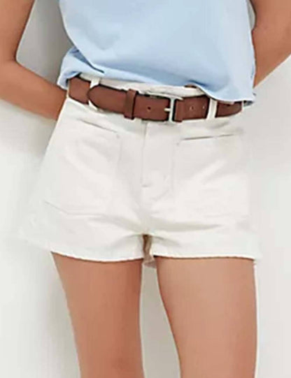 Ladies Solid Color Button Pocket Shorts