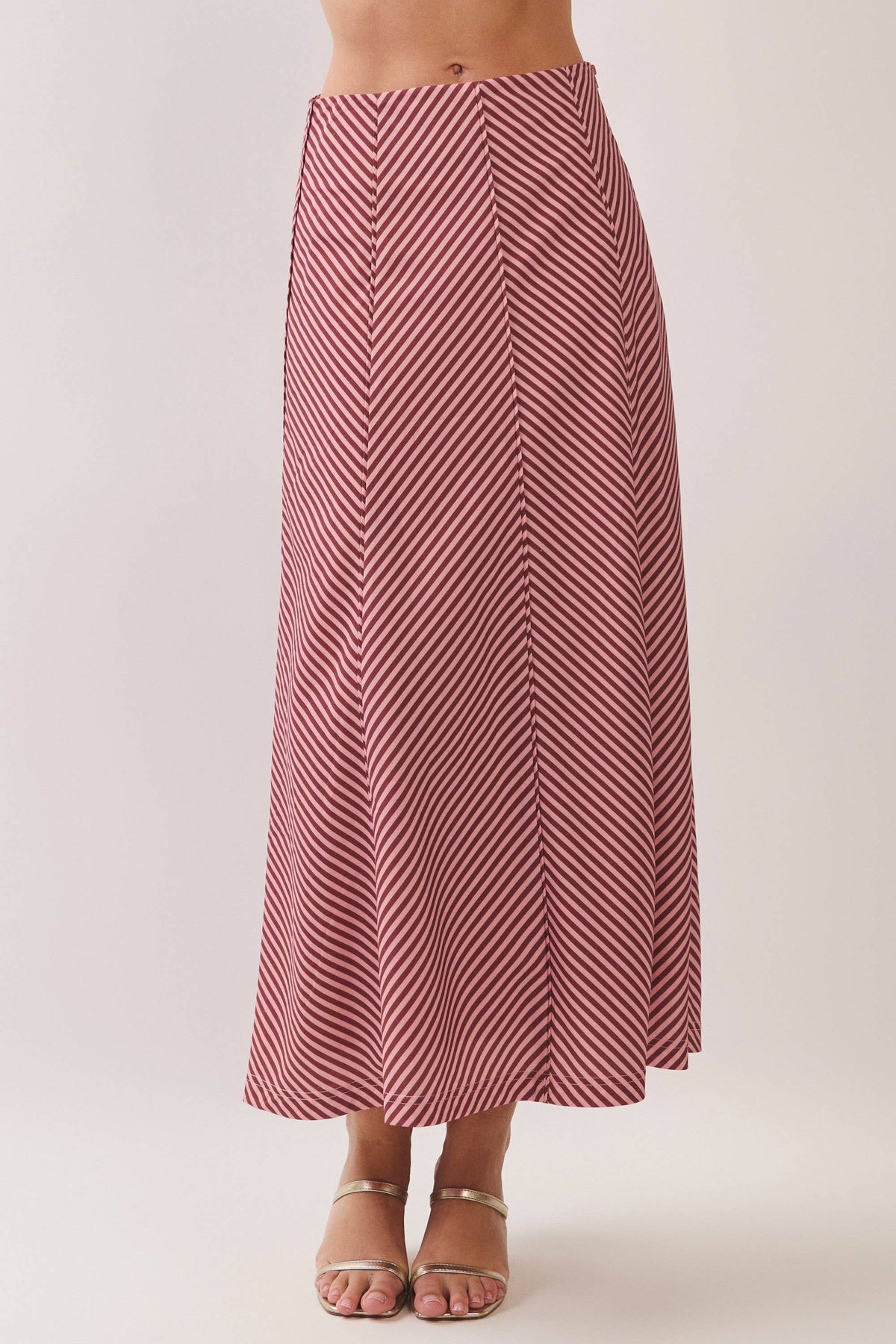 CS4115-Bias Stripe A-Line Midi Skirt