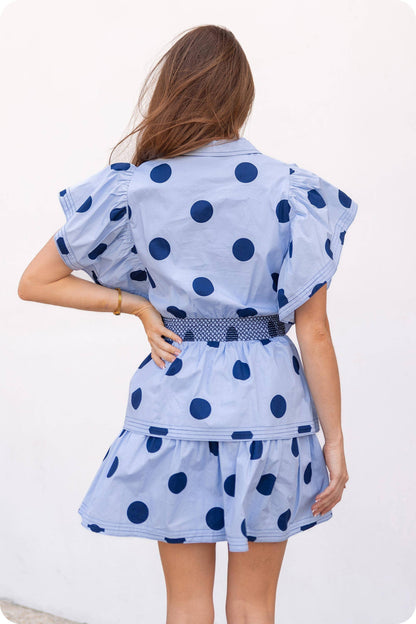Top Stitch Statement Sleeve Polka Dot Mini Dress