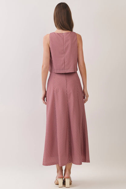 CS4115-Bias Stripe A-Line Midi Skirt