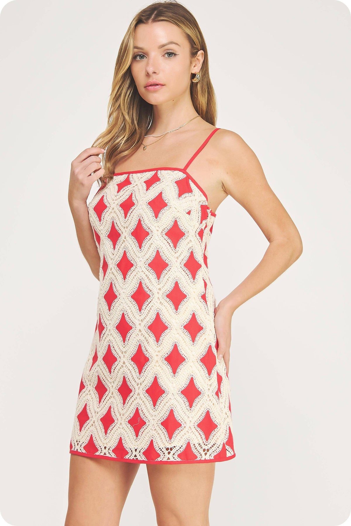 Contrast Diamond Crochet Mini Dress