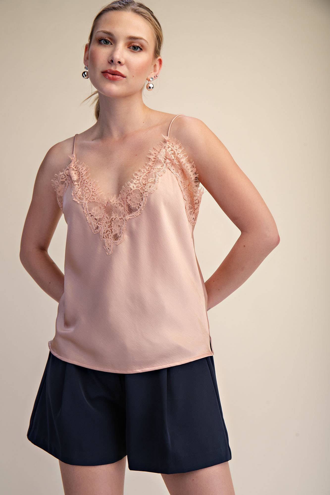 V-Neckline Lace Satin Cami Top