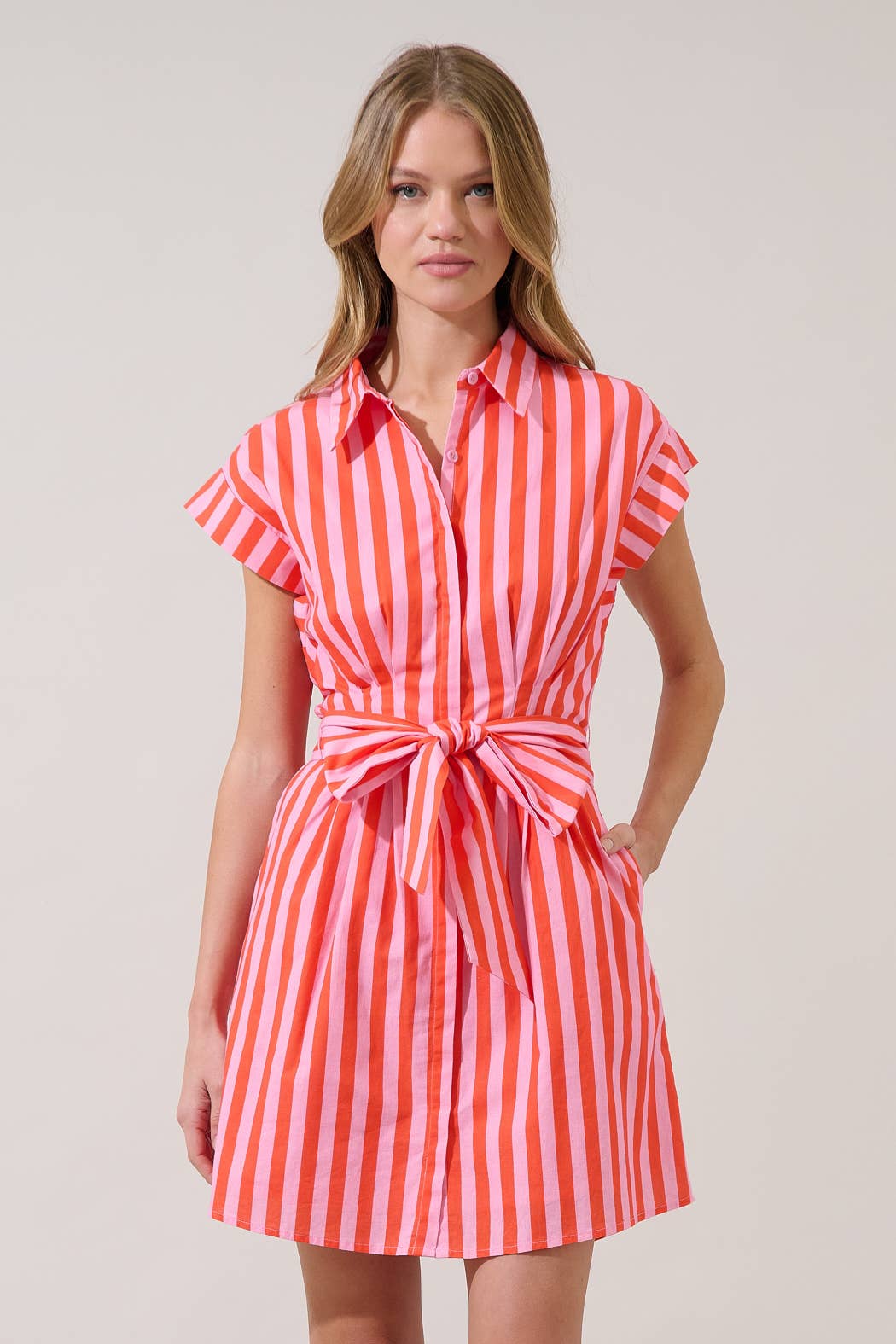Samera Button Up Mini Dress Lasha Stripe