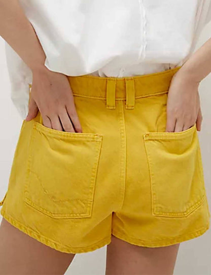 Ladies Solid Color Button Pocket Shorts