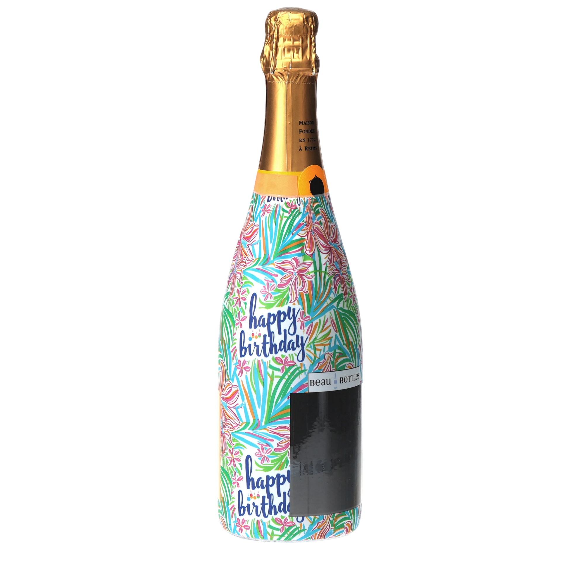Happy Birthday Floral Champagne Bottle Wrap