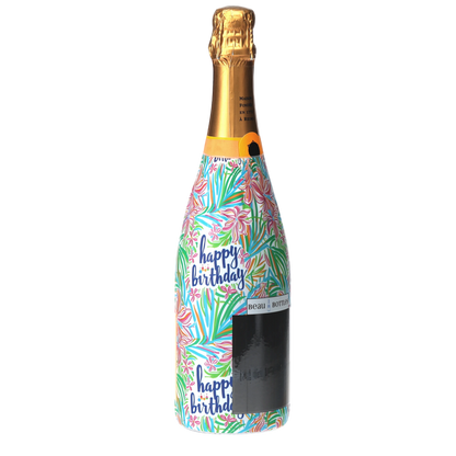 Happy Birthday Floral Champagne Bottle Wrap
