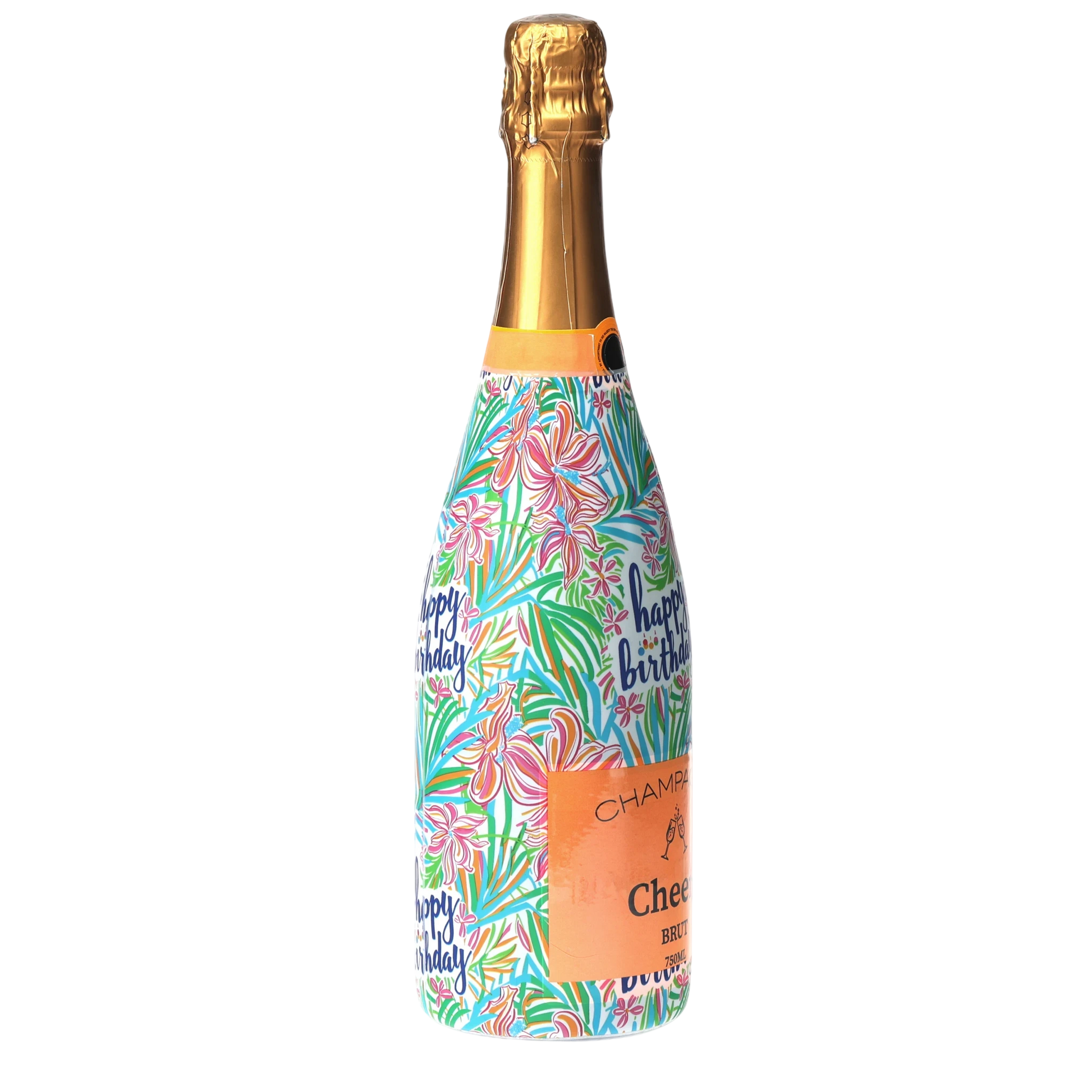 Happy Birthday Floral Champagne Bottle Wrap