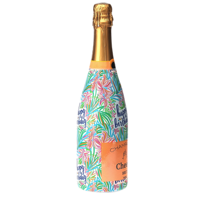 Happy Birthday Floral Champagne Bottle Wrap