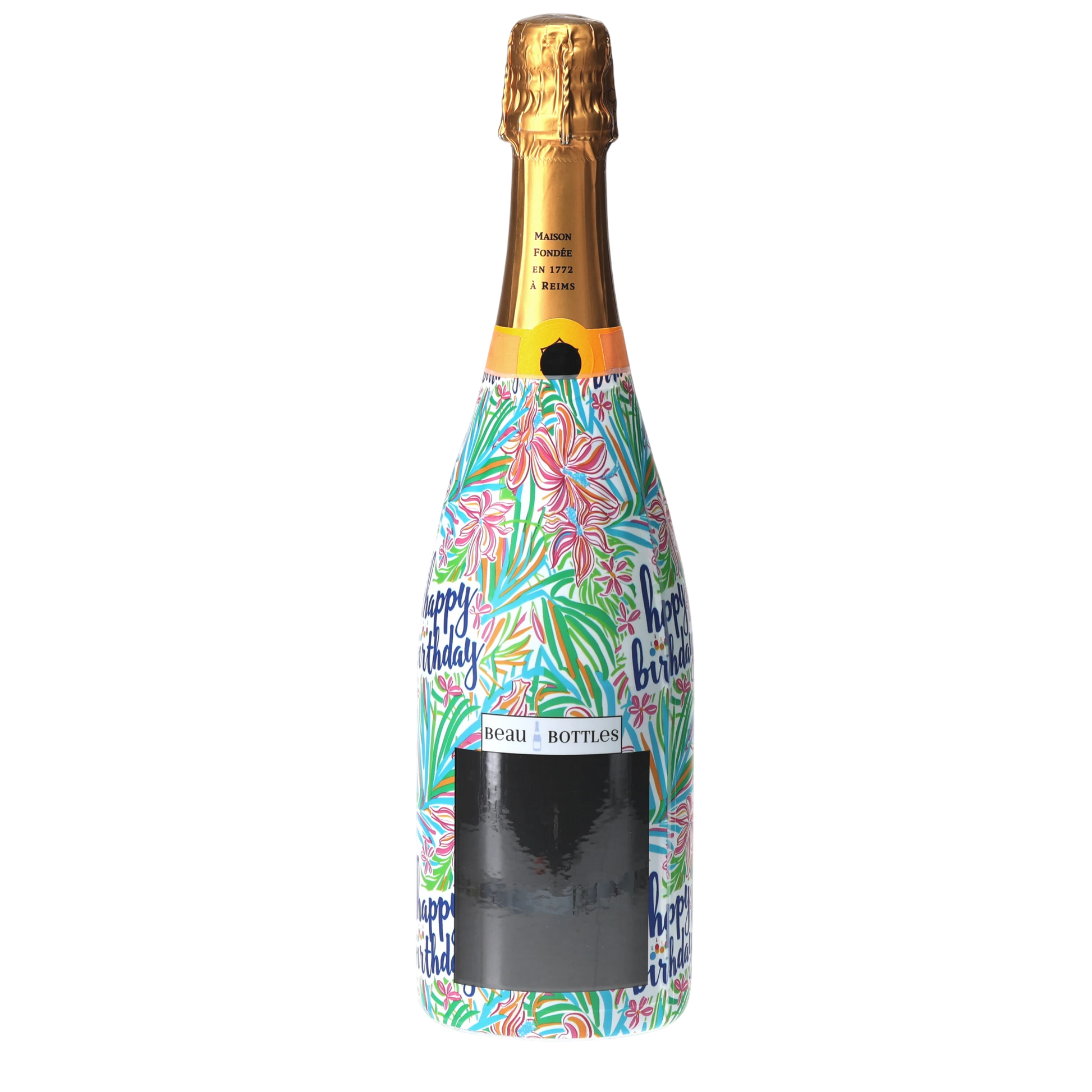 Happy Birthday Floral Champagne Bottle Wrap