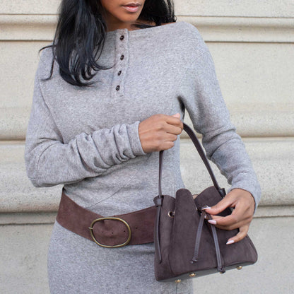Laguna Mini Chocolate Recycled Vegan Suede Top Handle Bag