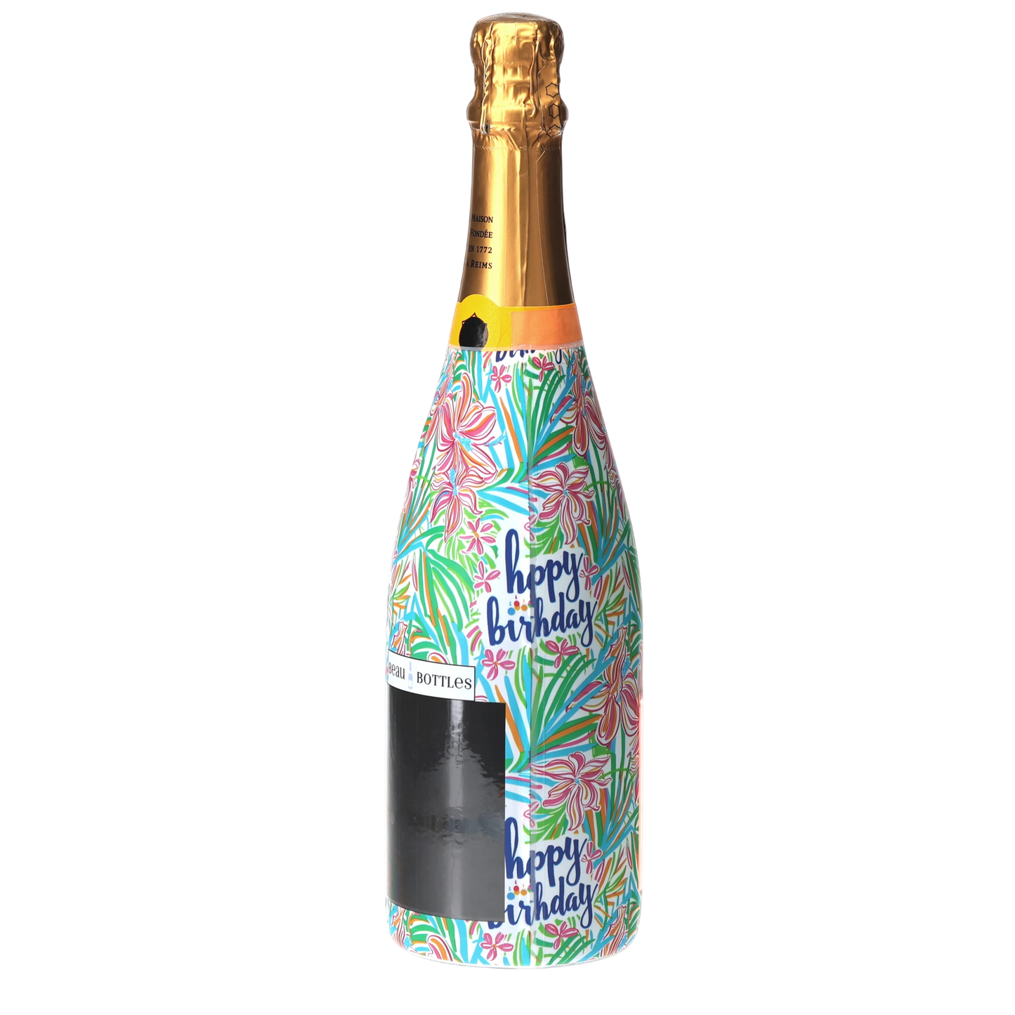 Happy Birthday Floral Champagne Bottle Wrap