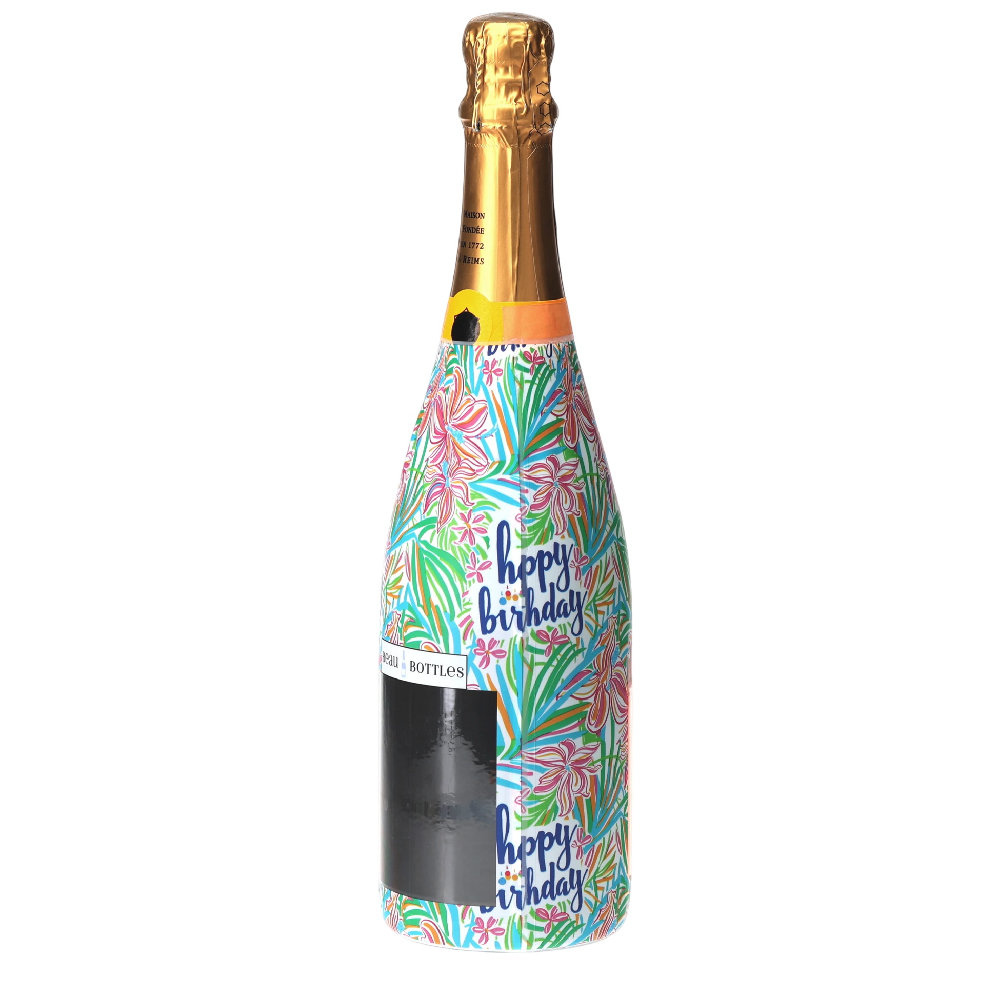 Happy Birthday Floral Champagne Bottle Wrap