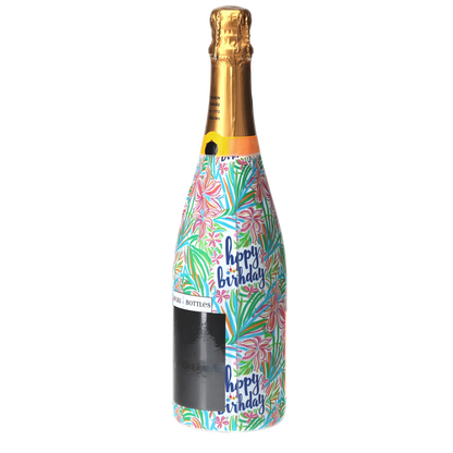 Happy Birthday Floral Champagne Bottle Wrap