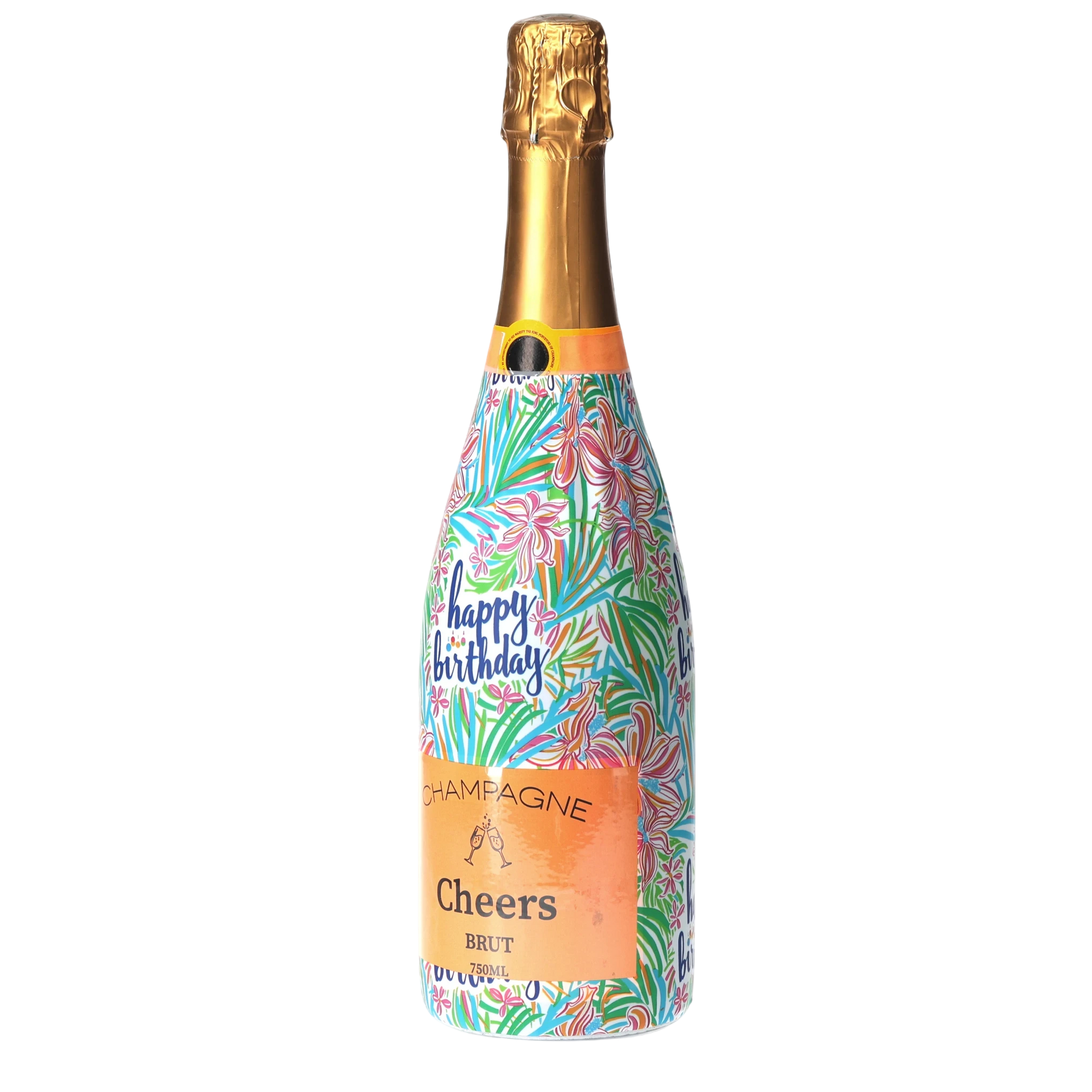 Happy Birthday Floral Champagne Bottle Wrap