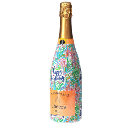 Happy Birthday Floral Champagne Bottle Wrap