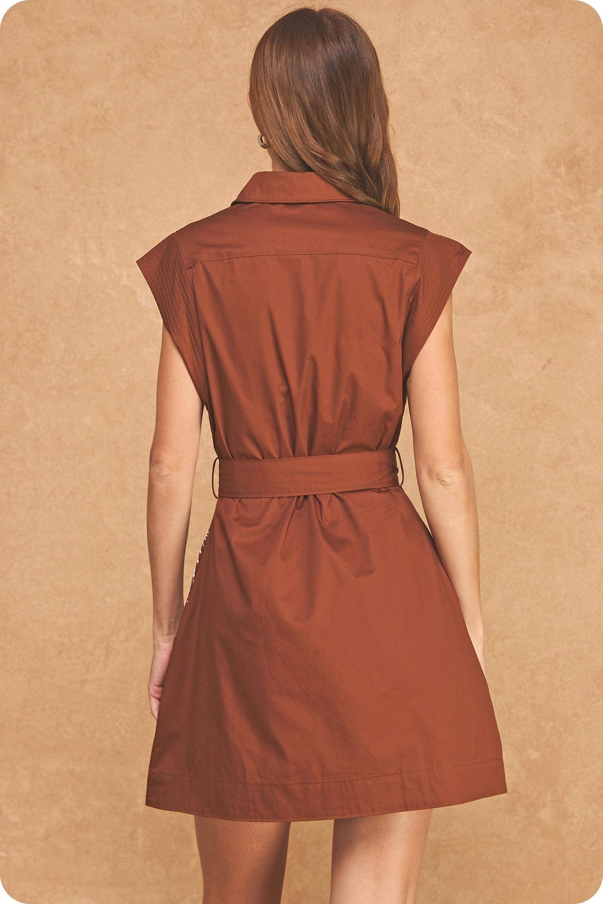 Embroidered Floral Button-Down Belted Sleeveless Shirt Dress