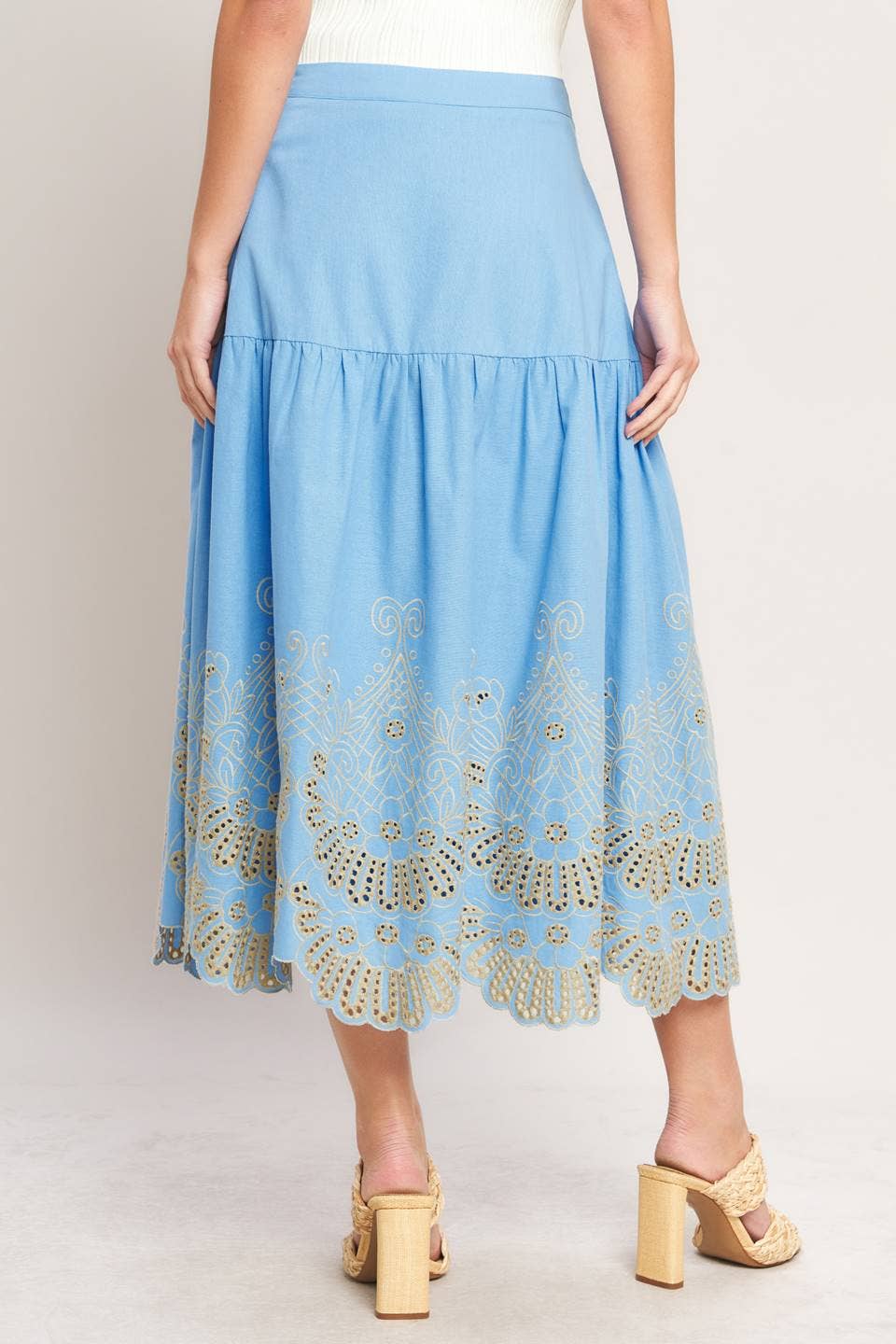 solid woven eyelet midi skirt - IK7763T
