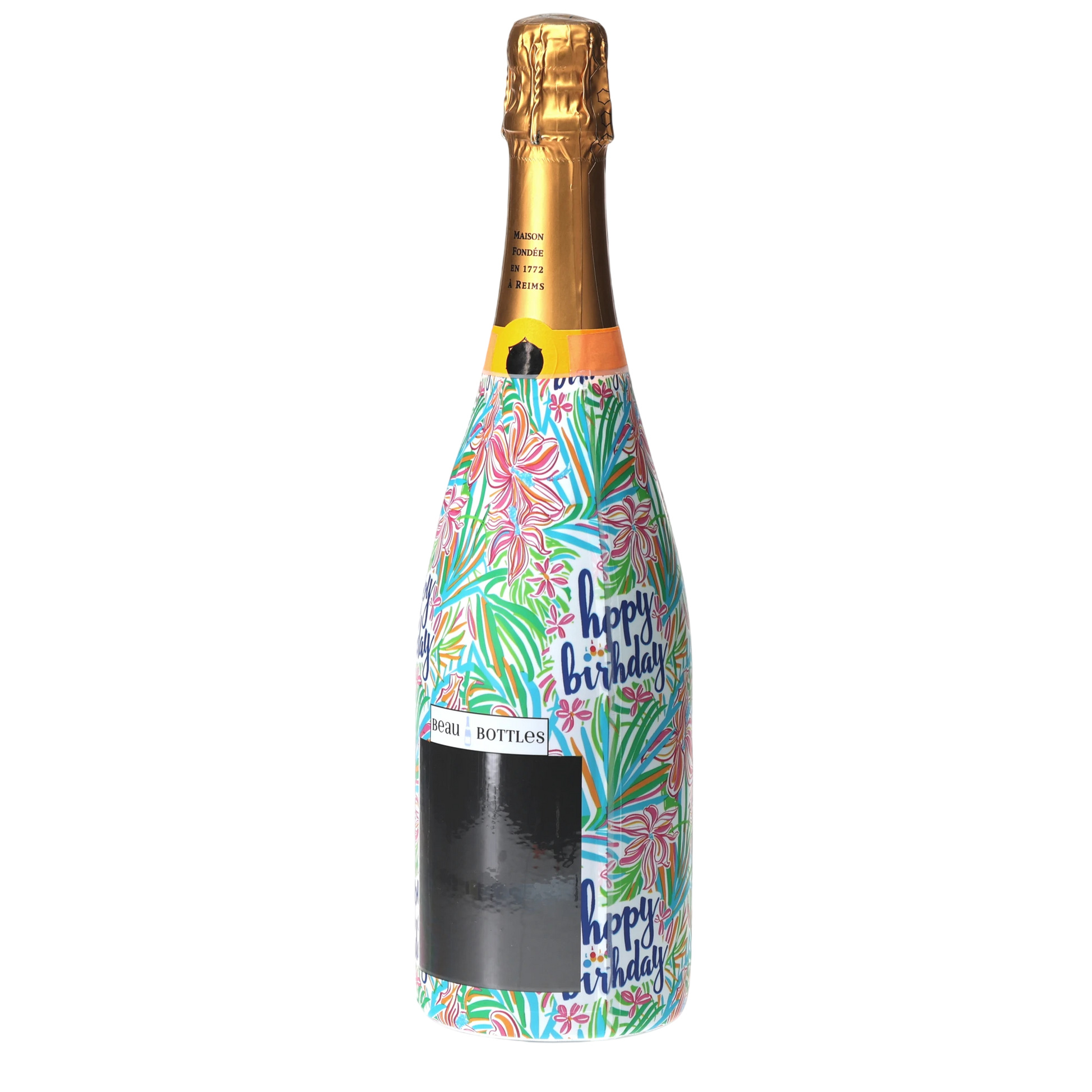 Happy Birthday Floral Champagne Bottle Wrap