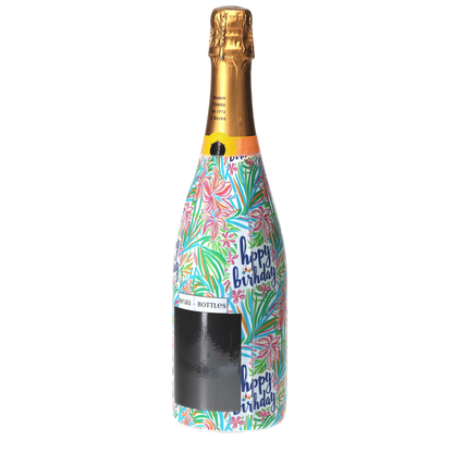 Happy Birthday Floral Champagne Bottle Wrap