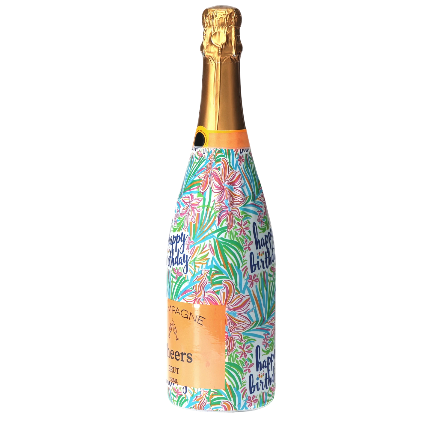 Happy Birthday Floral Champagne Bottle Wrap