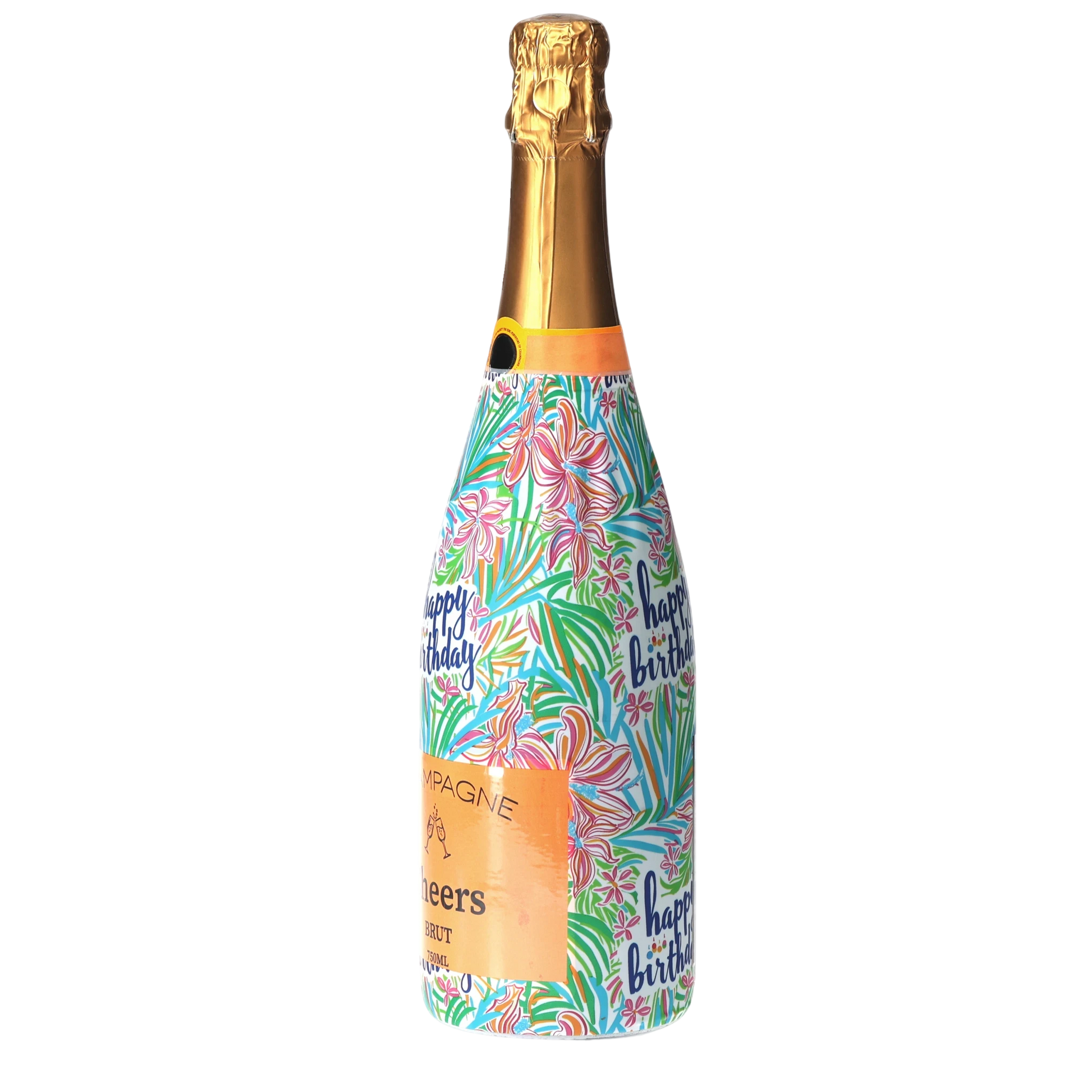 Happy Birthday Floral Champagne Bottle Wrap